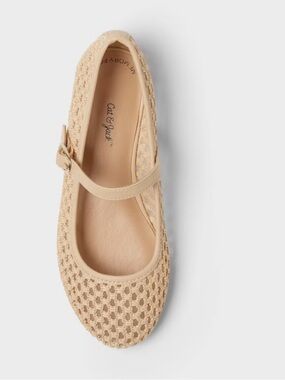 Cat & Jack Beige Crochet Mary Jane Flats